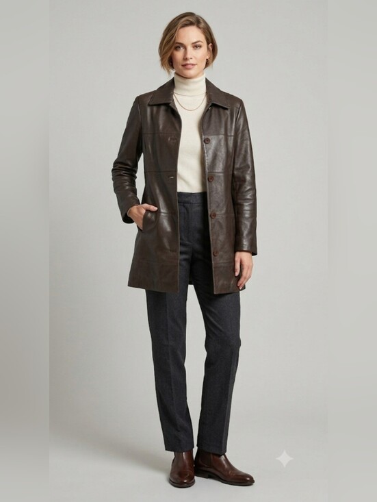 Danier Jackets & Blazers - Vintage Danier Mid-length Leather Jacket Trench Coat w Pockets Sz S Dark Brown